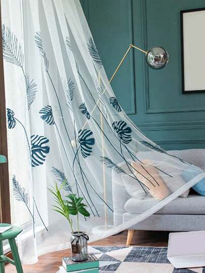 1pc Rod Pocket Multi-Color Embroidered Sheer Curtain, Nordic Style For Bedroom, Living Room, Balcony, No Drilling Required, Modern Design