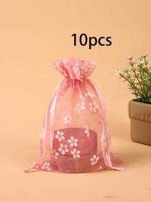 10个装，欧根纱抽绳礼品袋，印花抽绳袋，婚礼派对礼品袋，零食巧克力包装袋，珠宝包装袋 - 彩色 - 查看 11