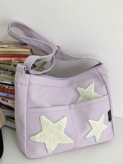 Large Capacity Star Print Tote Bag, Women's Shoulder Handbag, Casual Crossbody Bag For College/Work