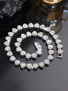 1 件菱形全水钻时尚闪亮链条项链，男女通用嘻哈风格，适合日常佩戴首饰