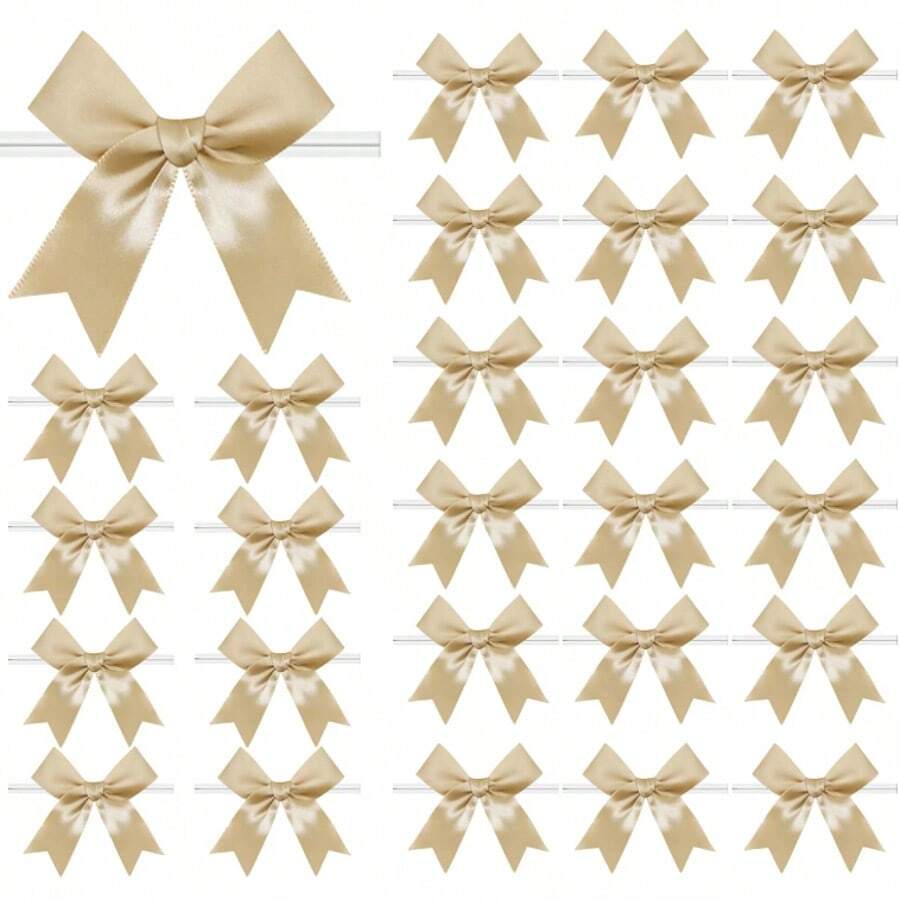 50 PCS Twist Tie Bows Satin Ribbon Bows 3.3 Inch Gift Wrap Bows Craft Bows For Gift Wrapping, Party Decorations Gifts Bag DIY Treat Bags Wedding Decor Baby Shower Christmas (Golden),DIY Crafts, Christmas Ornaments - Vàng - Xem 1