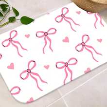 1Pc Pink Bow And Heart Pattern Bathroom Mat - Non-Slip, Quick-Drying Bathroom Mat With Soft Pink Bow And Background, Durable Rubber Backing, Machine Washable Indoor/Outdoor Rug, Suitable For Bathrooms, Bedrooms, Kitchens, And Laundry Rooms - Modern Home Decor Mat. - Nhiều màu - Xem 3