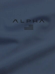 100% 聚酯纤维个性化设计绿色短袖“ALPHA”文字及简约Logo印花休闲男士透气T恤，夏季速干轻薄面料 - 彩色 - 查看 4