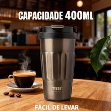 TYESO 400ml Vacuum Insulated  Bottle With Handle. Keeps Drinks Hot Or Cold For 6 To 12 Hours. Leak-Proof Double-Walled Stainless Steel Construction. Unique Design. Ideal For Sports, Fitness, Travel, Commuting, And School Use. Perfect As A Gift. - 灰色的 - 查看 10
