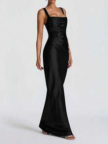 优雅浪漫迷人收腰美人鱼派对礼服，黑色夏季舞会礼服 - 黑色 - 查看 2