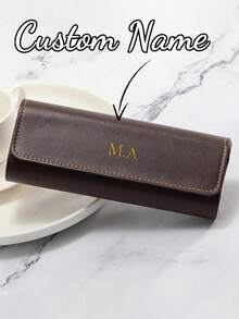 1pc Personalized DIY Gold Name Faux Leather Unisex Eyeglasses Case, Portable & Durable Eyewear Storage Bag, Customized Sunglasses Case, Mother's/Father's Day Gift For Mom/Dad