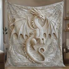 Vintage Dragon Embossed Flannel Sofa Throw Blanket - All-Season Soft Geometric Pattern Home Decor, Intricate Dragon Design For Couches & Living Rooms, Dragon Decor - Nhiều màu - Xem 1