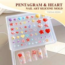 1个3D美甲硅胶打印模具，美甲工具，多功能美甲硅胶模具，五角星、心形和星形图案设计，适合日常美甲趣味图案装饰，打造精致美甲，理想礼物 - 彩色 - 查看 2
