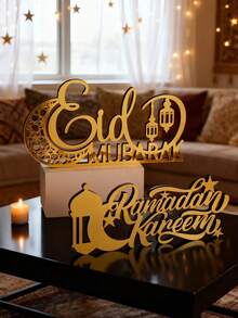 1pc Gold Acrylic Crescent Tabletop Decor, Holiday Home Decoration, Party Center Piece, Modern Art Decor Gift, Desk Decoration, Holiday Sign, Boho Style Home Decor, Suitable For Living Room And Bedroom, Lantern Shape Celebration Decor, Modern Lantern And Crescent Design - Gold - View 7