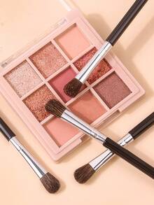 2支/6支装优质马毛眼影刷，弯曲软毛晕染刷，高光刷，多功能眼妆刷，眉刷，眼影刷，螺旋刷 - 黑色 - 查看 4