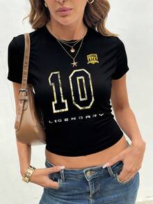 Howell This Casual, Versatile, Sporty And Digital Style T-Shirt Is Perfect For Spring And Summer. It Is Comfortable, Elastic And Short - Black - View 3