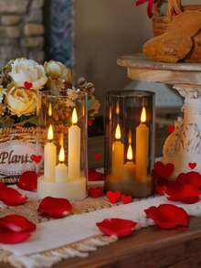 1个无焰锥形蜡烛，三头烛台灯，蜡烛，LED亚克力柱灯，派对装饰，房间照明，情人节礼物，情人节装饰，电池供电，闪烁暖白光，适用于生日、婚礼、圣诞节氛围装饰，圣诞节装饰，圣诞礼物，生日蜡烛，婚礼装饰，派对装饰，无焰蜡烛 - 彩色 - 查看 7