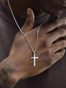 1pc Minimalist Fashion Cross Pendant Necklace, Stainless Steel Casual Street Wear For Men - Multicolor - View 7