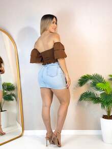 Simple Ruffle Hem Pleated Gathered - Rust Brown - View 6
