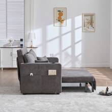 Multifunctional Fabric Sofa, Foldable Pull-Out Sofa, Small Living Room Sofa With Two Functions, Removable And Washable, With Storage Bag, With USB Charging Function, With Cup Holder - Grey - View 5