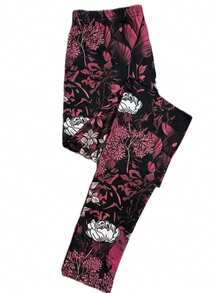 Damen Leggings mit Blume Muster, sexy Skinny Fit aus Strickstoff, ganzjährig tragbar mit geometrischem Muster und hoher Taille