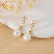 1对法式水钻珍珠耳钉，时尚独特奢华耳环 - 珍珠吊墜耳環 - 查看 7