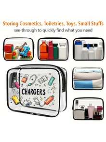New Arrival! All-In-One Charger Travel Organizer - Transparent Toiletry Bag, Travel Essential, Portable Zipper Travel Makeup Bag, Beach Clear PVC Toiletry Bag, Waterproof Storage Pouch, Transparent Organizer Bag, Cable And USB Organizer Bag, Airport Approved PVC Cosmetic Bag For Chargers, Cables And Power Banks - Multicolor - View 6