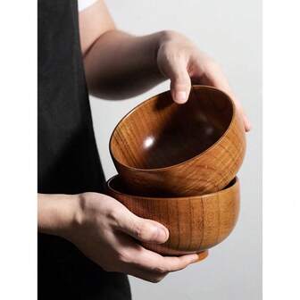 Large Size Chinese Style Solid Color Genuine Jujube Wood Bowls, Suitable For Home, Children, Students And Adults