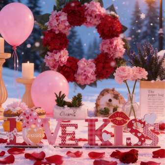 1 pieza de decoración de atmósfera romántica festiva de madera, artesanía de letra de madera de alta densidad, decoración de logotipo de escritorio para el Día de San Valentín, adecuada para boda, fiesta, decoración central de escritorio estilo granja para el Día de San Valentín, adecuada para el hogar, estantes interiores, escritorio - sin necesidad de alimentación eléctrica, ideal para celebraciones del Año Nuevo y el Día de San Valentín