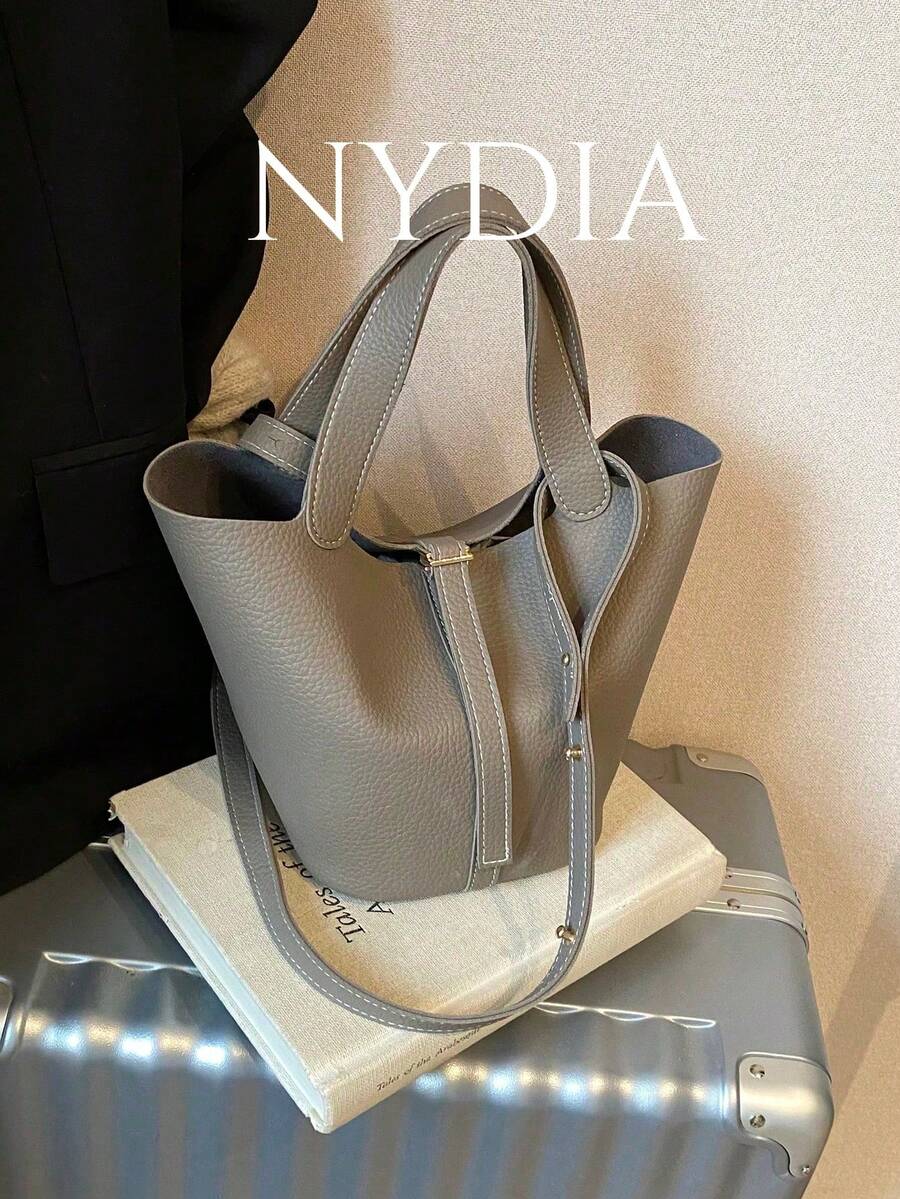 Women's New Vintage Casual Versatile Solid Color Bucket Bag, Hot Selling For Autumn/Winter, Suitable For Commuting, Daily Dates And Work, Fashionable Crossbody Bag , Office Bag - Grey - View 1