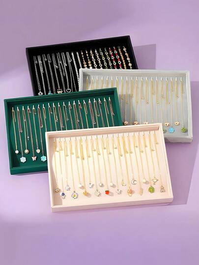 1 pieza Bandeja de terciopelo para collares con 20 ganchos, bandeja de exhibición de joyas de escritorio, caja de joyas a prueba de polvo, bandeja de almacenamiento y exhibición de collares y joyas, bandeja de exhibición de joyas multifuncional, caja de almacenamiento de collares y pulseras, organizador de mujer, regalo esencial de viaje, regalo de temporada de regreso a clases