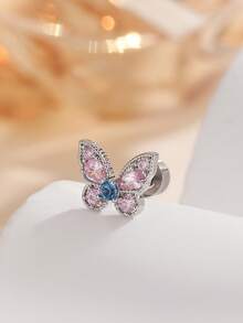 1只可爱粉色蝴蝶锆石不锈钢耳骨耳环，适合日常通勤、节日派对、度假佩戴及作为礼物 - 銀色 - 查看 12