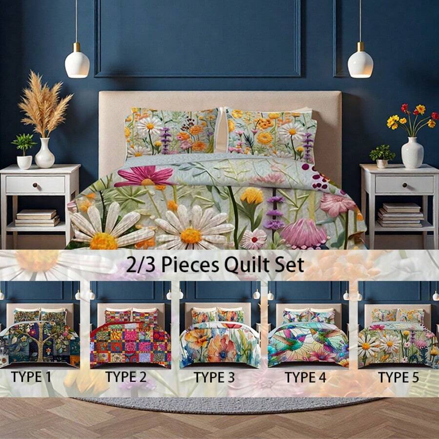 3 Pieces Full/Queen/King Size Quilt Set, Machine Washable, Lightweight Bedding Coverlet, Brushed Microfiber Quilt Cover, Warm Quilted Blanket Bedding Sets With Pillow Shams, Modern Style Thin Comforter, 2 Pieces Twin Quilt Set - 霧霾藍 - 查看 1