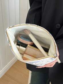 1个装碎花拉链化妆包，可爱花卉化妆包，Y2K美学便携式洗漱包，化妆收纳袋，护肤包，洗漱包，旅行必备，邮轮必备，宿舍必备，婚礼伴娘礼物，妈妈礼物，生日礼物，送给朋友和老师的礼物，家居装饰，床头唇油收纳盒，化妆包旅行洗漱收纳盒