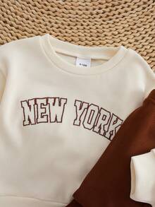 2件套秋冬女童刺绣字母圆领上衣+喇叭裤休闲套装