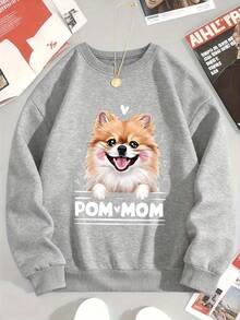 Women's Long Sleeve Sweatshirt Pom Mom Pomeranian Dog Print Casual Wear For Dog Lovers And Pet Owners - 灰色 - 查看 2