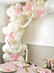102pcs White Flower Arch Kit, Includes White Latex Balloons And Pink Magic Balloons Forming Bows, Suitable For Wedding, Engagement, Bridal Shower, Birthday, Baby Shower Party Decoration, Tea Party Themed Photography Props - Multicolor - View 1