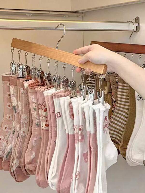 Kẹp quần bằng gỗ đặc, móc treo tủ quần áo đa năng bằng thép không gỉ, móc treo lưu trữ váy quần và sắp xếp quần áo với 12 kẹp, móc treo liền mạch cho tủ quần áo gia đình