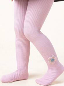 3条装粉色儿童打底裤，饰有花朵图案；1-12岁幼儿女童可爱针织袜；畅销儿童全长粉色袜子，适合日常穿着和派对穿着 - 淺粉色 - 查看 4