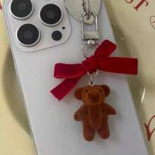 Süßer beflockter Bären-Anhänger, handgemachter Seil-Schlüsselanhänger, Anhänger, flauschiges Hunde-Taschenzubehör, Geschenke für Frauen, Handyzubehör