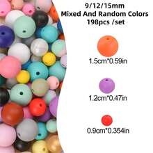 112/198pcs Fashion Round Silicone Beads Jewelry Making Kit - Multi-Color DIY Beading Craft Supplies, Stylish Decorative Beads For Necklaces Bracelets Keychains ID Badge Lanyards Bead Pens, Unisex Gift For Craft Lovers Students Office Workers (9mm/12mm/15mm Optional) - Silicone Round Beads - View 10