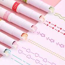 6/12/18pcs Fluorescent Pen, Hand Account Curve Pen, Roller Pattern Pen, Printing Contour Pen, Creative Wave Pattern Ball Pen - Multicolor - View 8