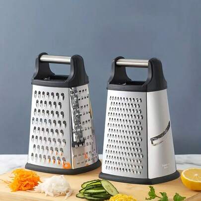 Rallador de acero inoxidable 4 en 1, apto para rallar, rebanar, desmenuzar jengibre, ajo, pepino, zanahoria, queso, patata y otras frutas y verduras, herramienta de cocina multifuncional