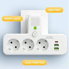 6-In-1 EU Power Socket With 3 AC Outlets, 2 USB Ports, And 1 Type-C Port For Multiple Device Charging - Ideal For Home, Office, Travel, And Study Use - White - View 8