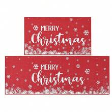Christmas Kitchen Rug Sets Holiday Merry Christmas And Snowflake Kitchen Mat Sets Of 2 Non-Slip Door Mat Runner Rug Decorative Xmas Kitchen Floor Mat For Home Decoration - Rojo - Ver 3