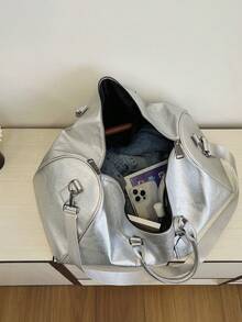 حقيبة سفر ذات سعة كبيرة بلون أحادي قطعة واحدة، حقيبة يد مقاومة للماء، حقيبة رياضة خفيفة الوزن، حقيبة تخزين متعددة الوظائف للطلاب، حقيبة تسوق من البولي يوريثان، باللون الأسود/الفضي، حقيبة كتف يمكن استخدامها للجنسين، حقيبة سفر خفيفة الوزن، حقيبة كروسبودي رسمية للرجال