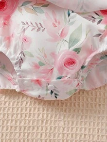 Bộ 3 bộ đồ liền thân và băng đô nơ họa tiết ông già Noel và người bánh gừng màu đỏ dễ thương dành cho bé gái sơ sinh, thích hợp cho dịp Giáng sinh - Hồng - Xem 7