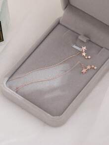 Nooxian 2pcs Micro-Inlaid Star Tassel Zirconia Ear Chain Earrings For Women - Rose Gold - View 4