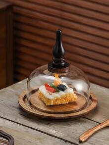 Wooden Cake Stand With Artisanal Finish, Single-Tier Dessert Tray, Rustic Texture Display Plate For Cheesecake & Pastries, Home Baking & Kitchen Style - Multicolor - View 8