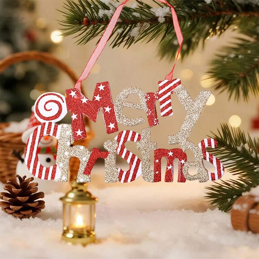 Merry Christmas Welcome Sign Cute Candy Letter Hanging Sign Holiday Wall Plaque For Home, Fall Decor, New Year, Valentine's Day Gifts, Christmas Gift, Classic And Elegant,  , High Repurchase Rate - White - View 1
