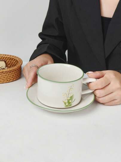 一套ins风百合花咖啡杯碟，陶瓷茶杯，适合下午茶，四季皆宜，礼盒包装，母亲节礼物