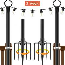 2/4/6 Pack String Light Poles, Outdoor String Light Pole 10 Ft Forked Metal Light Pole With Adjustable Outdoor Light Stand, Deck, Backyard, Garden, Wedding, Rustproof And Sturdy With Hooks - màu đen - Xem 11
