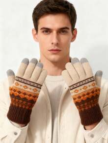1pair These Men's Knitted Touchscreen Gloves With Retro Patterns Come In Multiple Color Combinations, Offering Both Warmth And Functionality, Making Them Ideal Fashion-Forward Winter Accessories - Multicolor - View 8