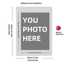 Kit di pittura a diamante personalizzata su misura per adulti, fai da te 5D, arte con punti a forma rotonda/quadrata, con foto, testo e disegno personalizzato, in varie dimensioni (20x25cm), decorazione personalizzata per la casa (Punti rotondi, 30x40cm), kit per adulti, decorazione con pittura a diamanti 5D