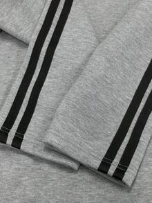 Men's Contrast Stripe Tape Polo Collar Sweatshirt And Wide Leg Pants 2 Pieces Set, Casual High Street Style, Autumn/Winter